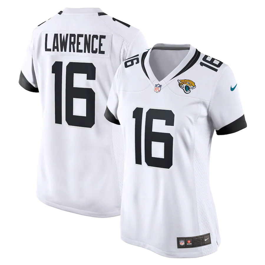 Custom Womens Jacksonville Jaguars 16 Trevor Lawrence Nike White 2021 NFL Draft First Round Pick Game Jersey